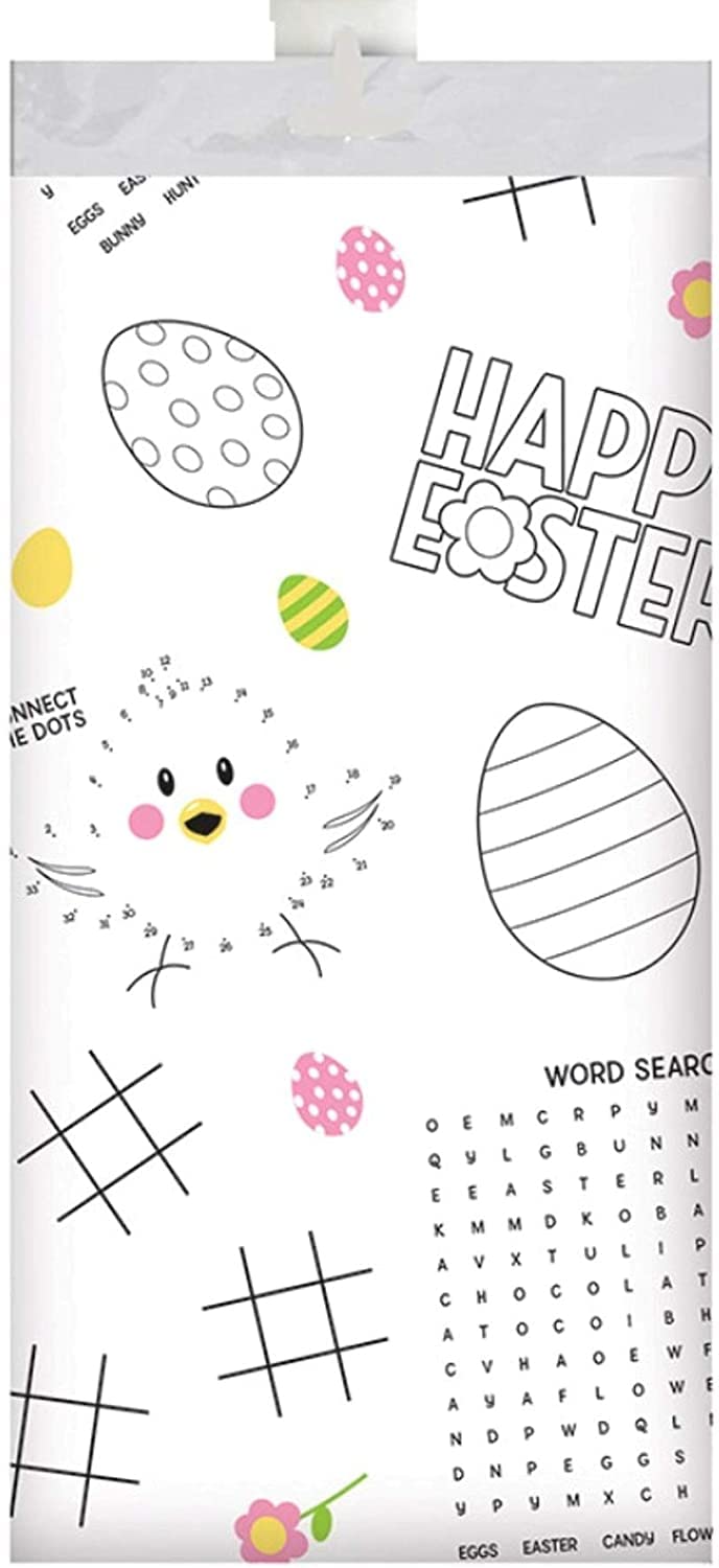 Custom Bundle Childrens Easter Fun Party Supply Activity Bundle - Includes Color-On Paper Tablecloth and Crayons