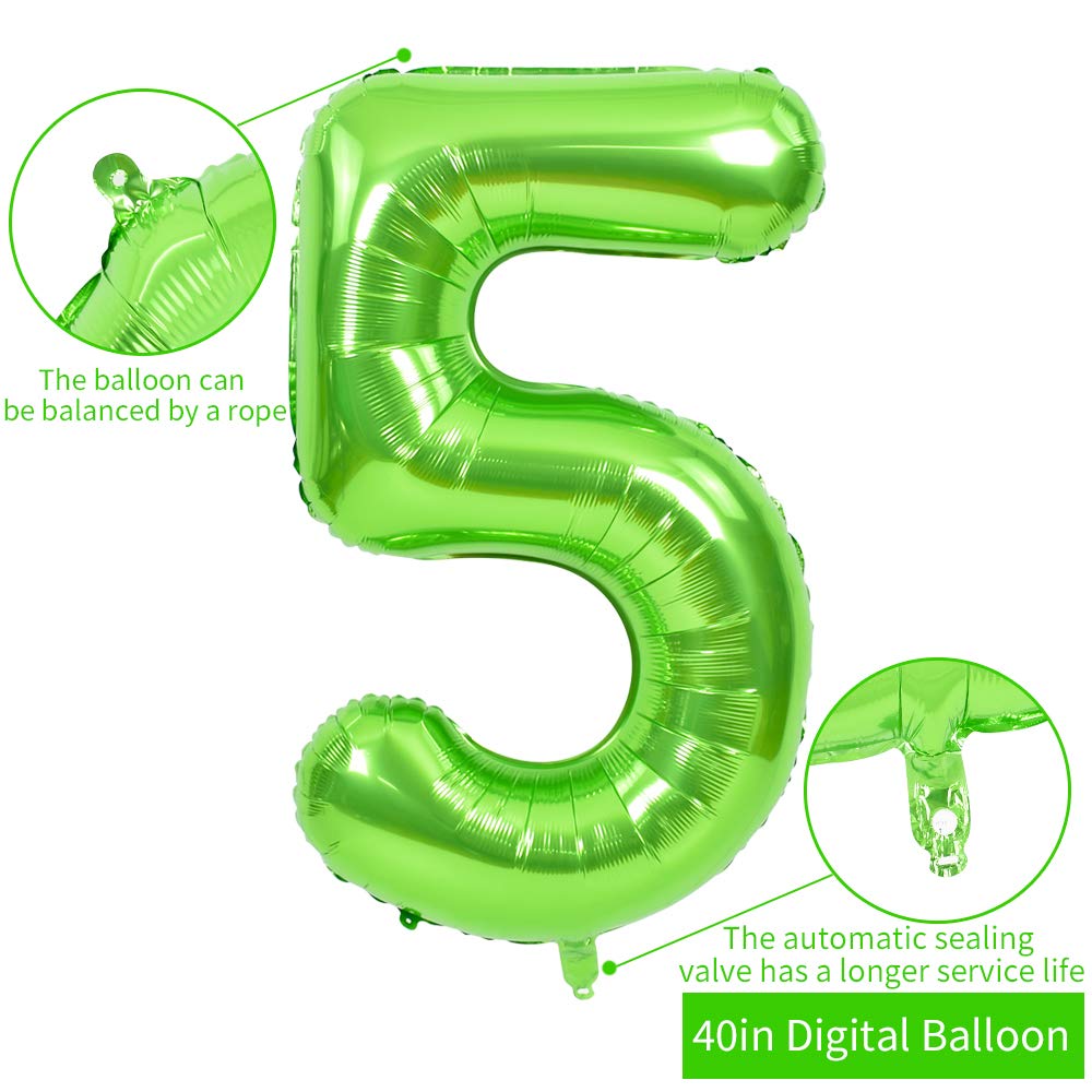 TONIFUL 40 Inch Large Green Numbers Balloons 0-9, Number 5 Digital 5 Helium Foil Mylar Big Number Balloons for 2026 Graduation New Year Eve Birthday