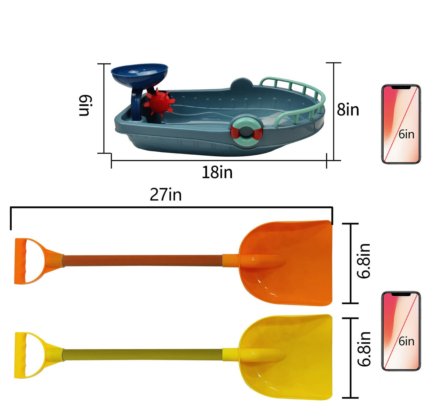 IOKUKI Long Shovels Sand Toys Set with Mesh Bag Including Bath Boat, Castle Building Kit Beach Buckets, Shovels, Rakes, Molds, Outdoor Beach Toys Tool
