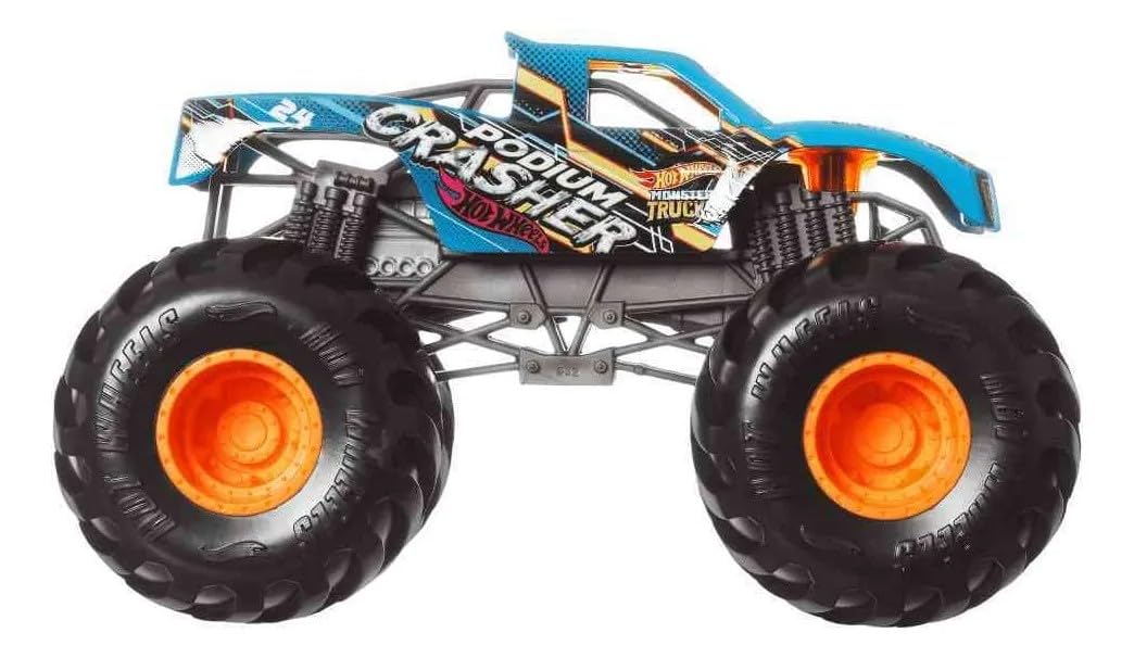 Mattel Hot Wheels Monster Trucks Podium Crasher, Blue [1:24 Scale die cast] Oversized