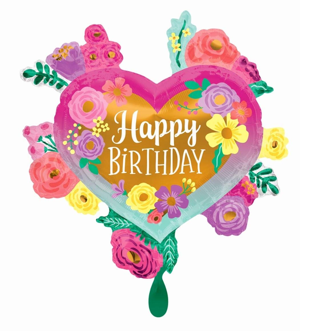 Anagram 41259 Happy Birthday Painted Flowers Foil Mylar Party Balloon, 27", Multicolor, Pack of 1