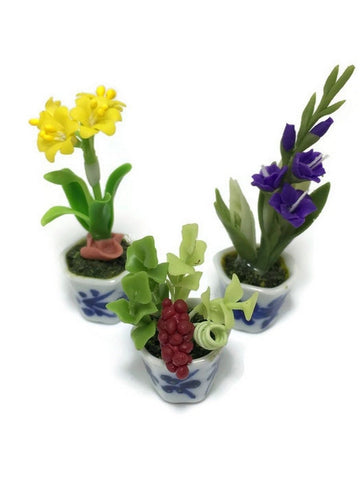 3pc Miniature Flower Clay Dollhouse Fairy Garden Mini Plant Trees Ceramic Paint Furniture Bundles Artificial Flowers Tiny Orchid #059