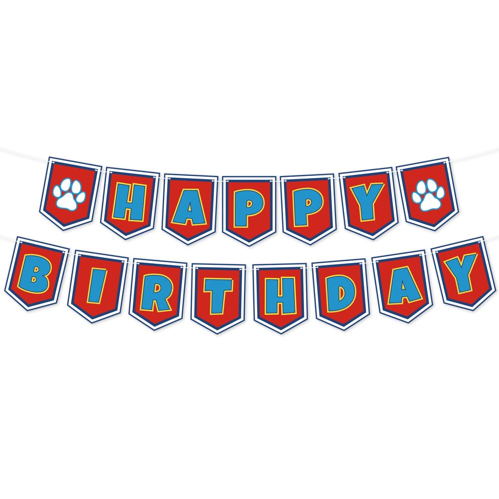 Cartoon Dog Paw Happy Birthday Banner- Cute Birthday Decorations for Boys, Cartoon Themed Happy Birthday Sign for Boys 1st 2nd 3rd Party Baby Shower