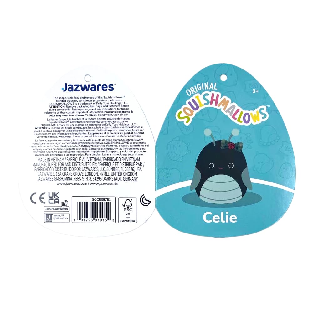 Squishmallows Original 14in Celie The Teal and Black Grasshopper with Bow - Official Jazwares Plush (Large)