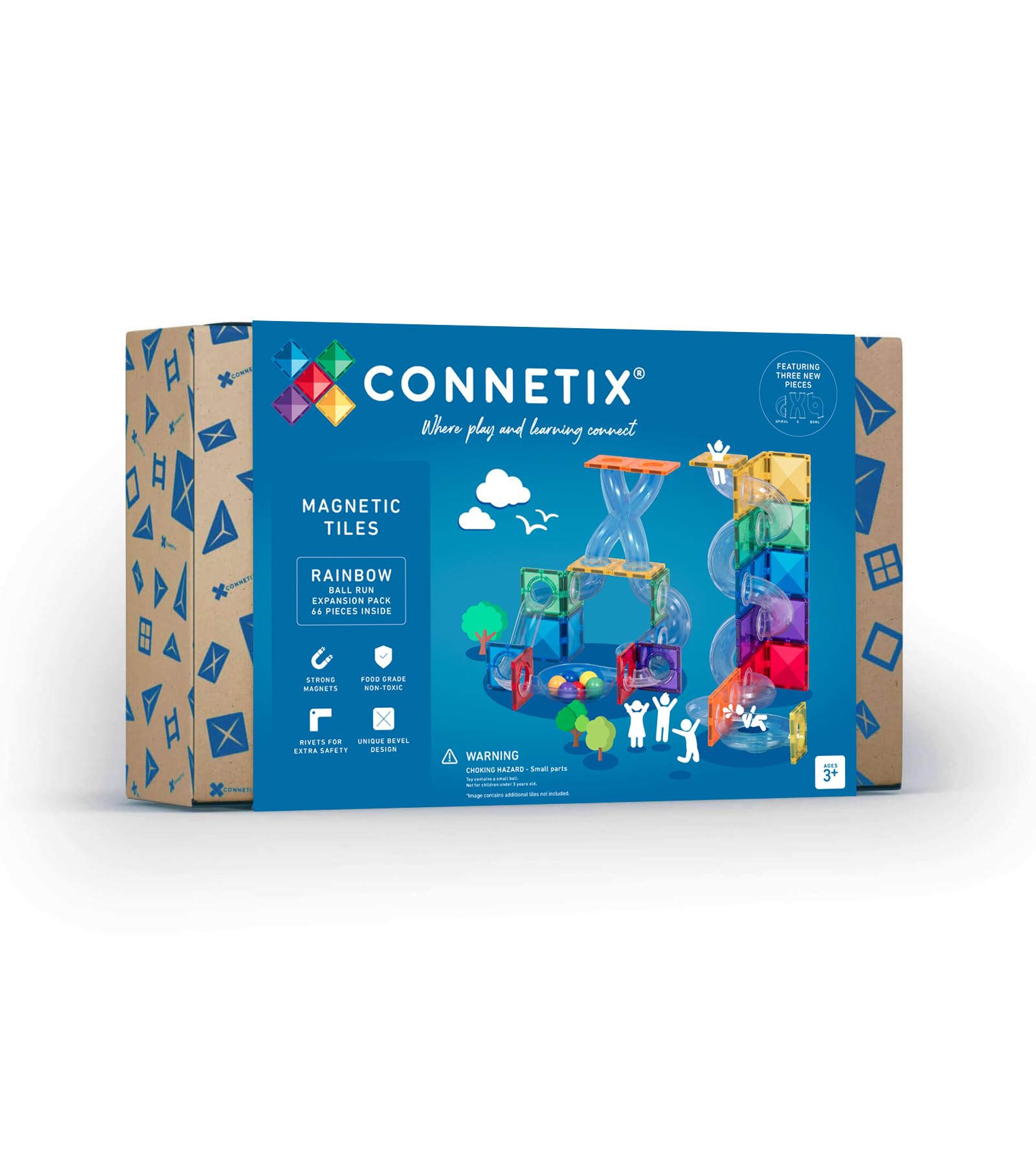 CONNETIX Magnetic Tiles Rainbow Ball Run Expansion Pack, 66 Pieces