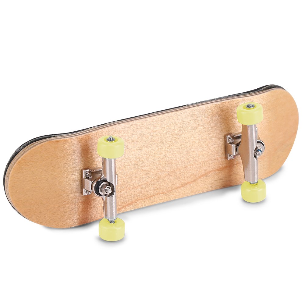 Raguso Maple Wooden Alloy Fingerboard Finger Skateboards Mini Fingerboard with Soft Pad Bearing Wheels and Box Reduce Pressure Kids Gifts(Yellow)