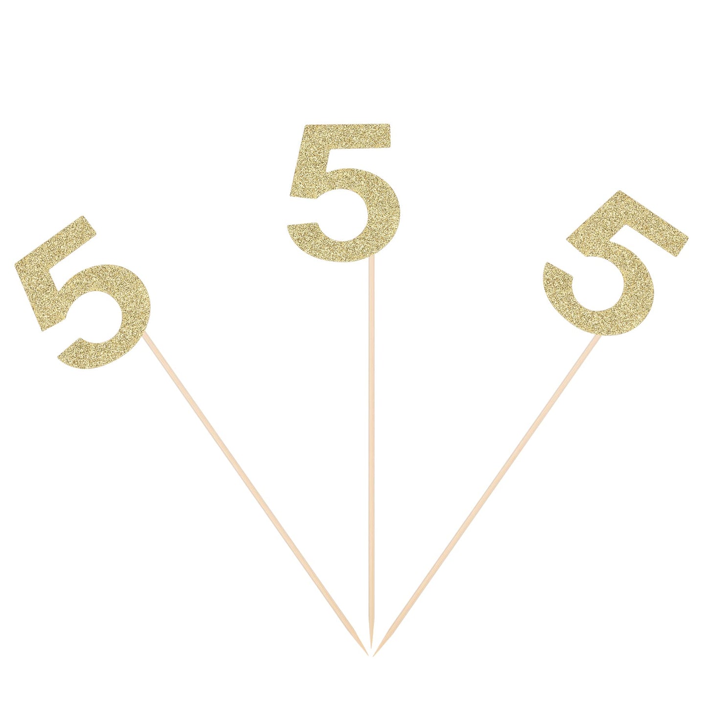 Gold Glitter Fifth Birthday Centerpiece Sticks Number 5 Table Toppers for Kids 5th Birthday Anniversary Flower Picks - Pack of 10