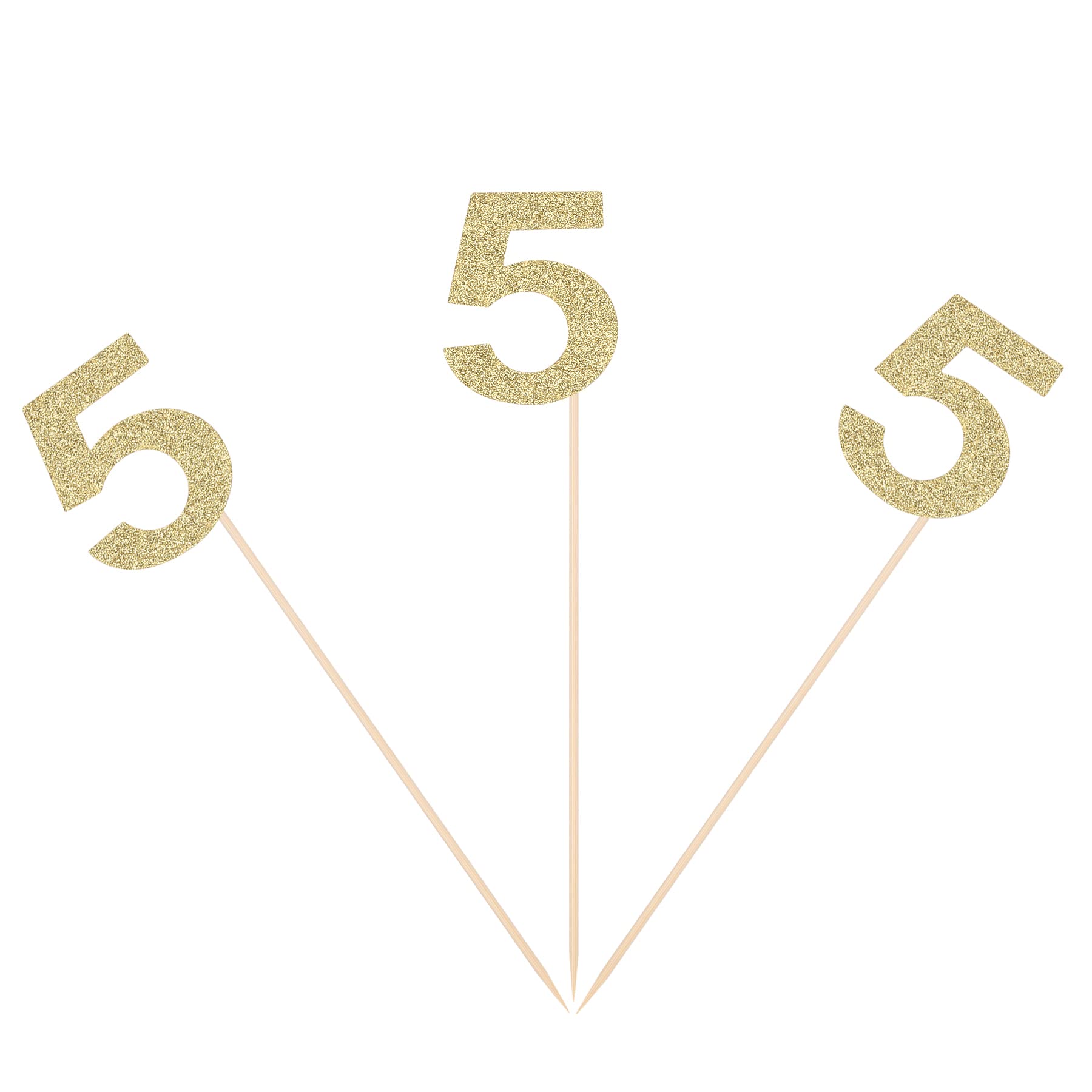 Gold Glitter Fifth Birthday Centerpiece Sticks Number 5 Table Toppers for Kids 5th Birthday Anniversary Flower Picks - Pack of 10