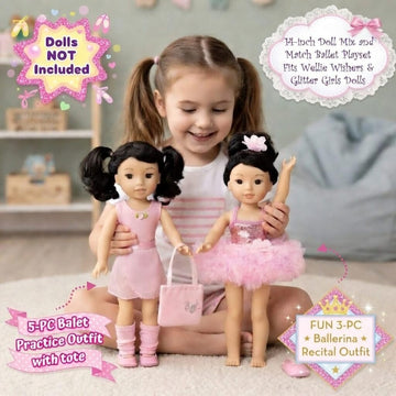 Emily Rose 14 Inch Fashion Doll Clothes 9-PC Ballet Essentials Bundle with Ballerina Practice Outfit & Sparkly Dance Recital Tutu | Halloween Costume
