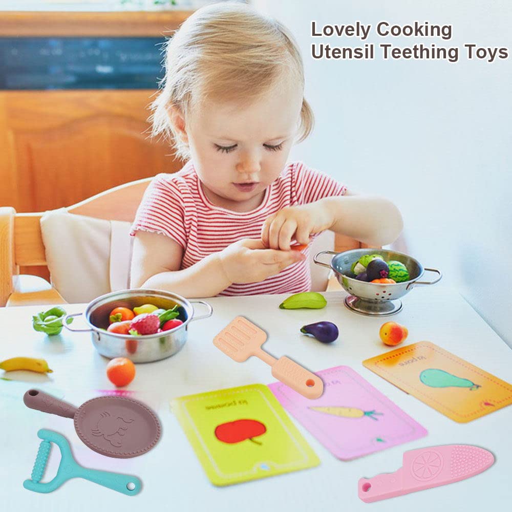 Sactulaz 0-BPA Silicone Culinary Kitchen Utensil Baby Teething Toys,Chef Cooking Role Playing Games Training for Baby Girls Boys,Molar Chewing Freezer