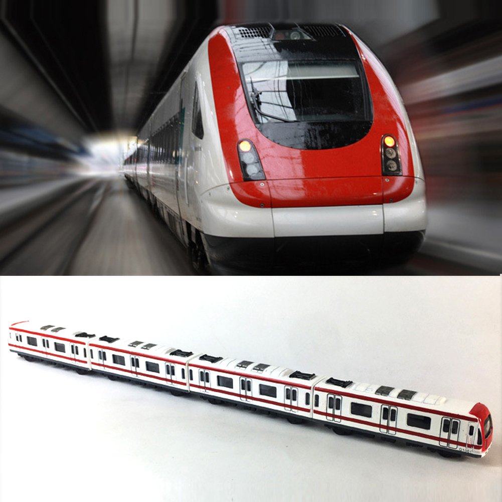 VANTIYAUS Train Modle, 4pcs Car Set Alloy City Rail Subway Train Model,1/64 Scale Alloy Subway/Car Model, Red White