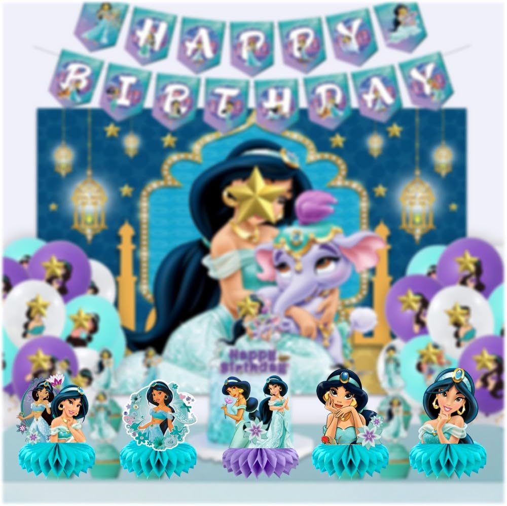 8Pcs Princess Jasmine Table Centerpieces Birthday Party Supplies Double Side Table Decorations for Kids Party Decorations