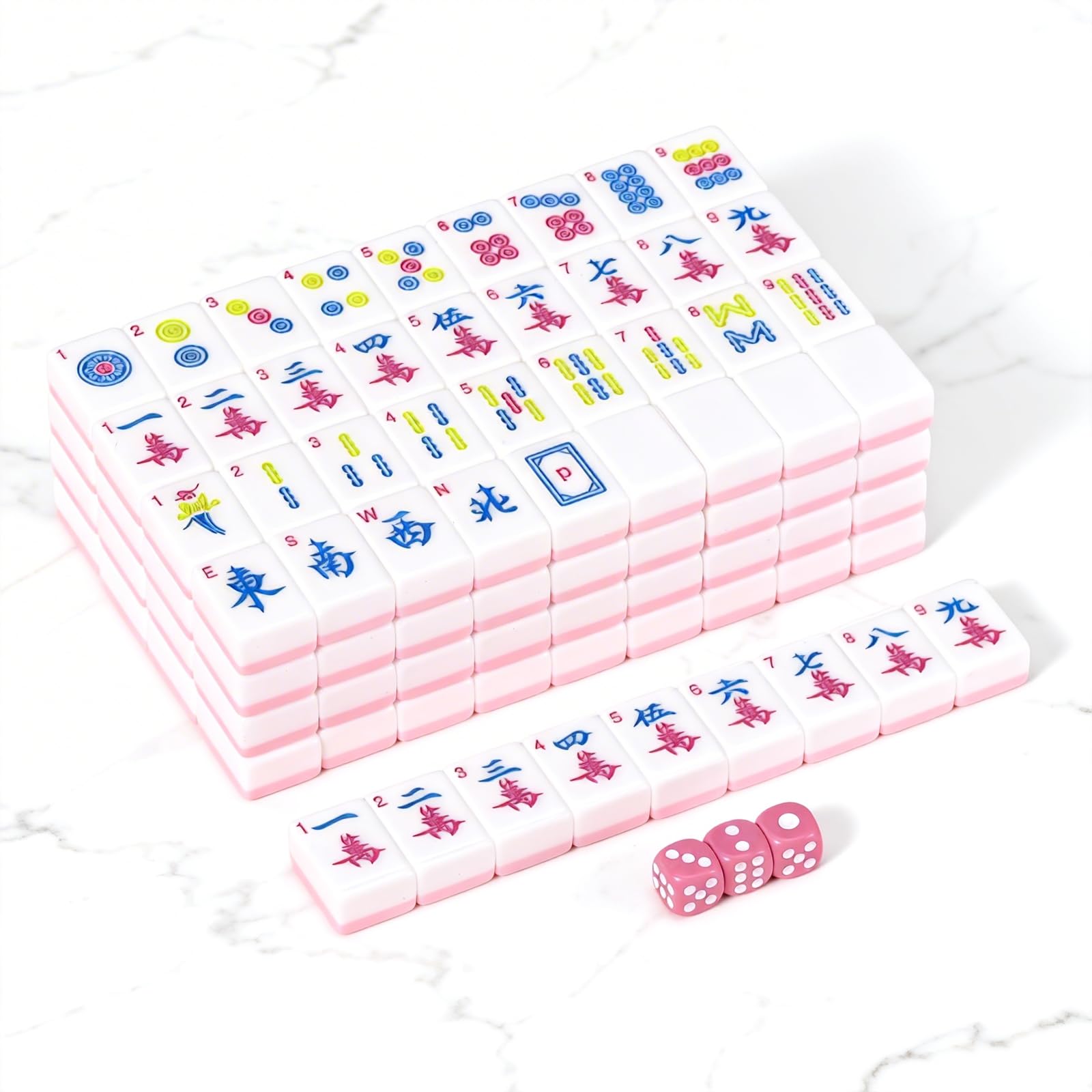 SJKHGU American Mahjong | 166 Premium 1.2-inch Ivory White Tiles | Complete Mahjong Game Set Pink
