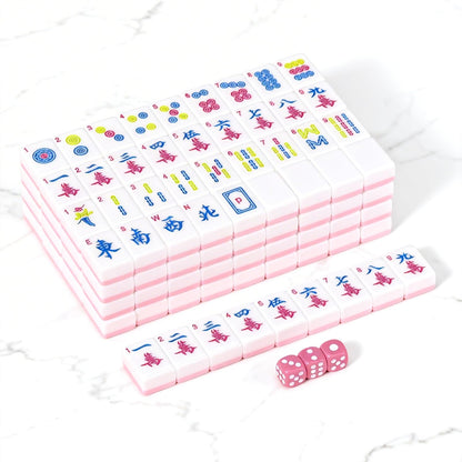 SJKHGU American Mahjong | 166 Premium 1.2-inch Ivory White Tiles | Complete Mahjong Game Set Pink