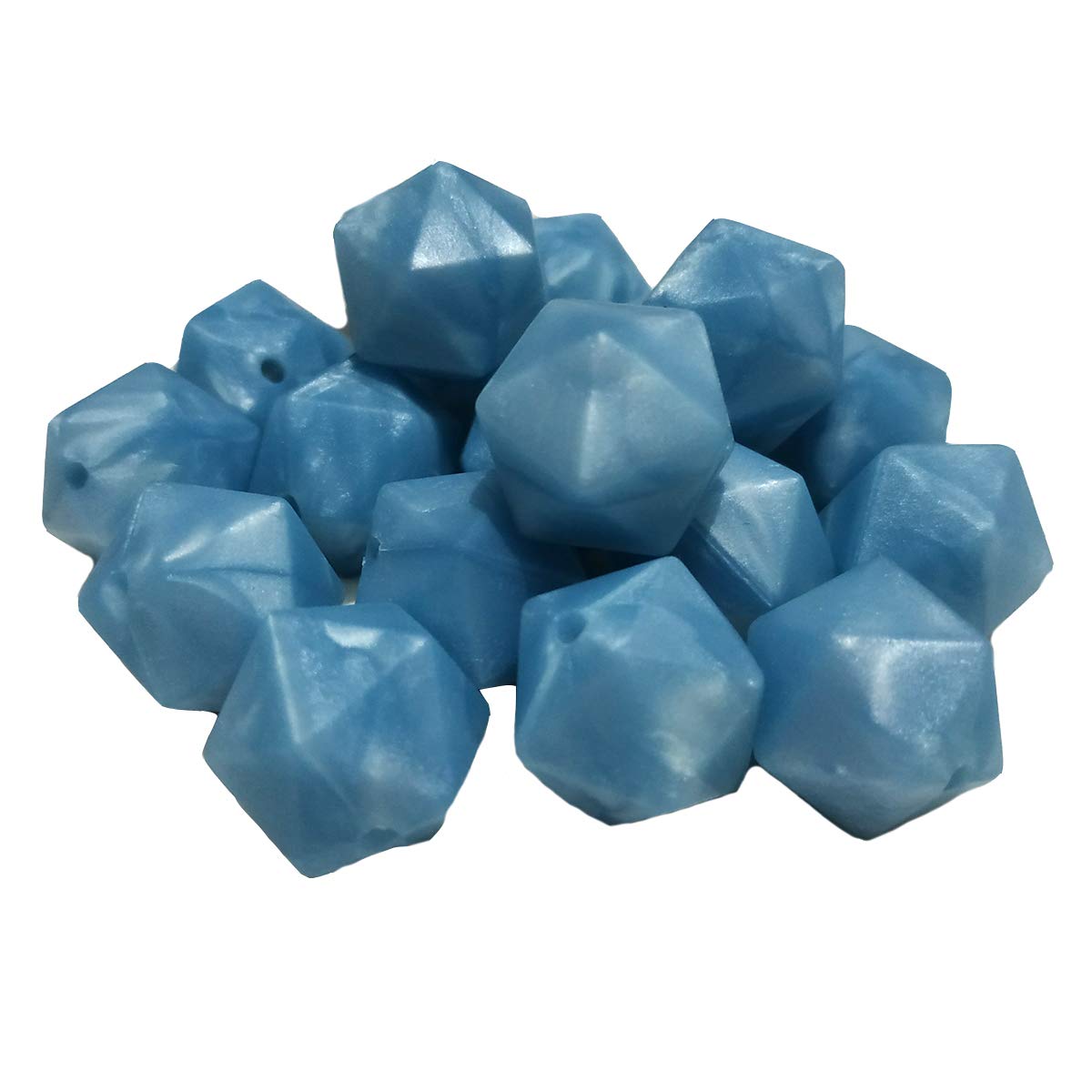 Alenybeby 50pcs 14mm Silicone Polygon Pearl Beads for Pen Silicone Geometric Icosahedron Shape Beads Hexagon Bulk Bead for Keychain DIY Mom Woman