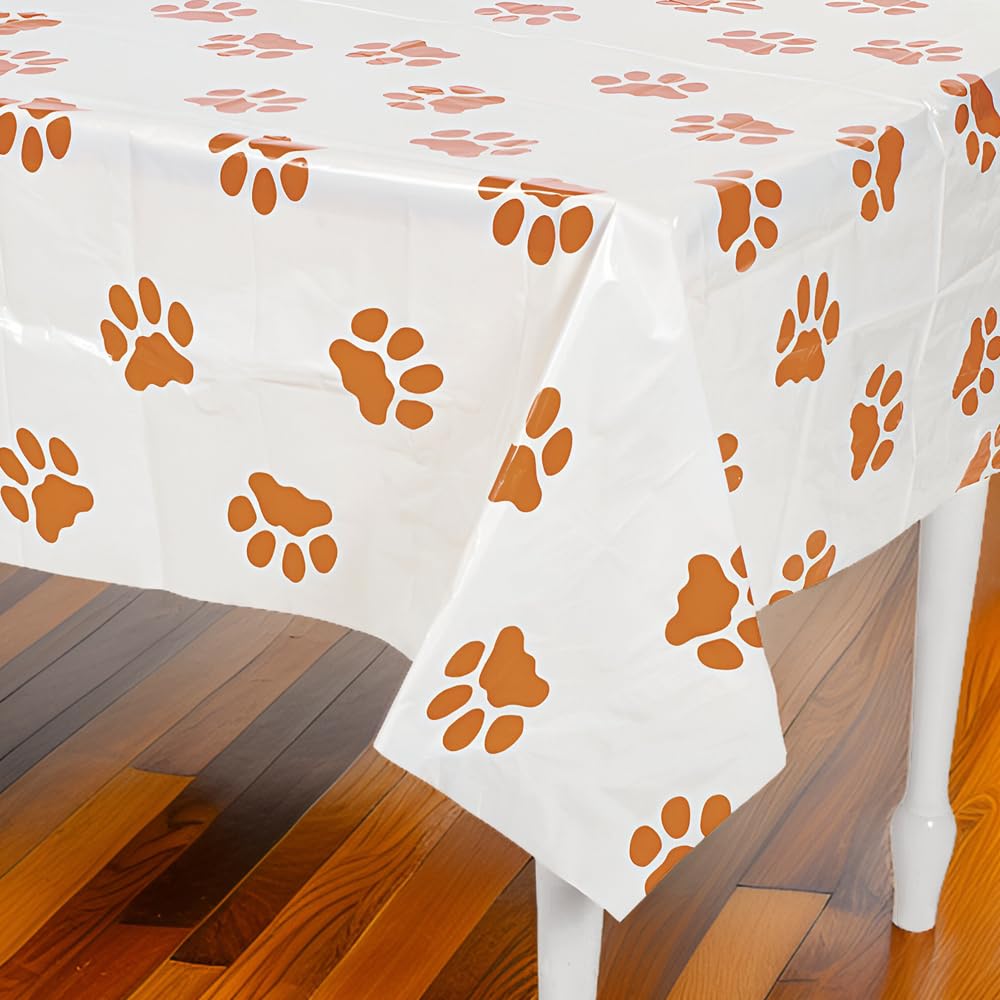 Fun Express Puppy Paw Print Tablecloth | Kid and Dog Birthday Party Supplies | Dog Party Decorations | Plastic Tablecover | One Tablecover