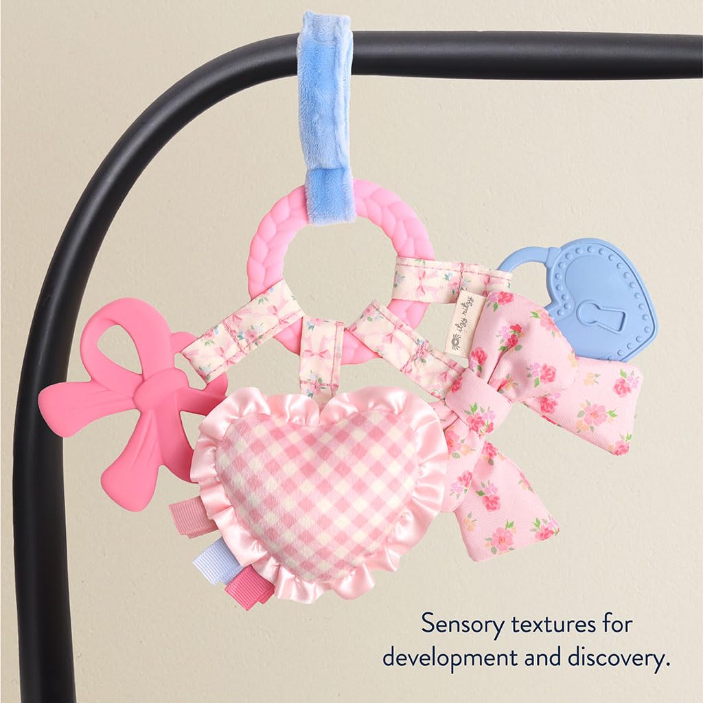 Itzy Ritzy Teething Activity Toy - Bitzy Busy Ring Infant Teething Toy Features Braided Teether & Dangling Toys, Includes Textured Ribbons, Crinkle