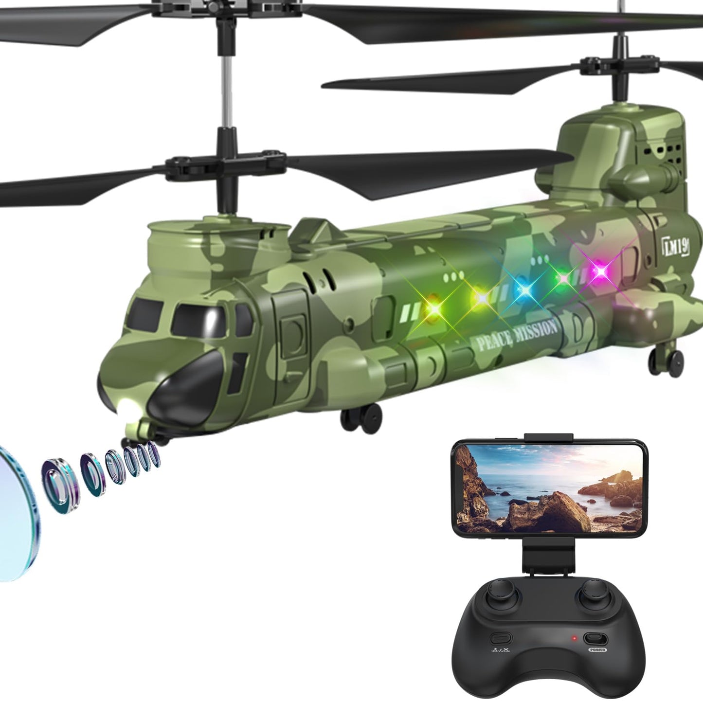 OBEST LM19-D Chinook RC Helicopter with Camera, Remote Control Military Toy