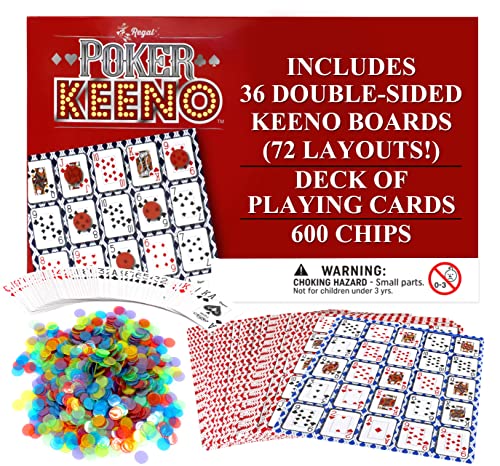 Regal Games - Poker Keeno Bulk Game Set - Includes 36 Two-Sided Boards, 600 Scoring Chips, 1 Deck of Standard Poker Cards - 72 Unique Board Layouts