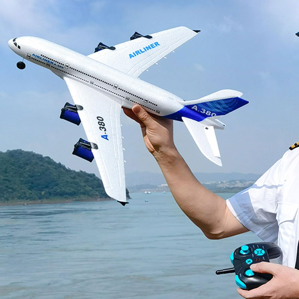FANXMF RC Airbus 747 A380 2.4G Remote Control Electric Plane Four Motor RC Airplane Toy RC Airliner with LED Lights Drop Resistant Aircraft 2