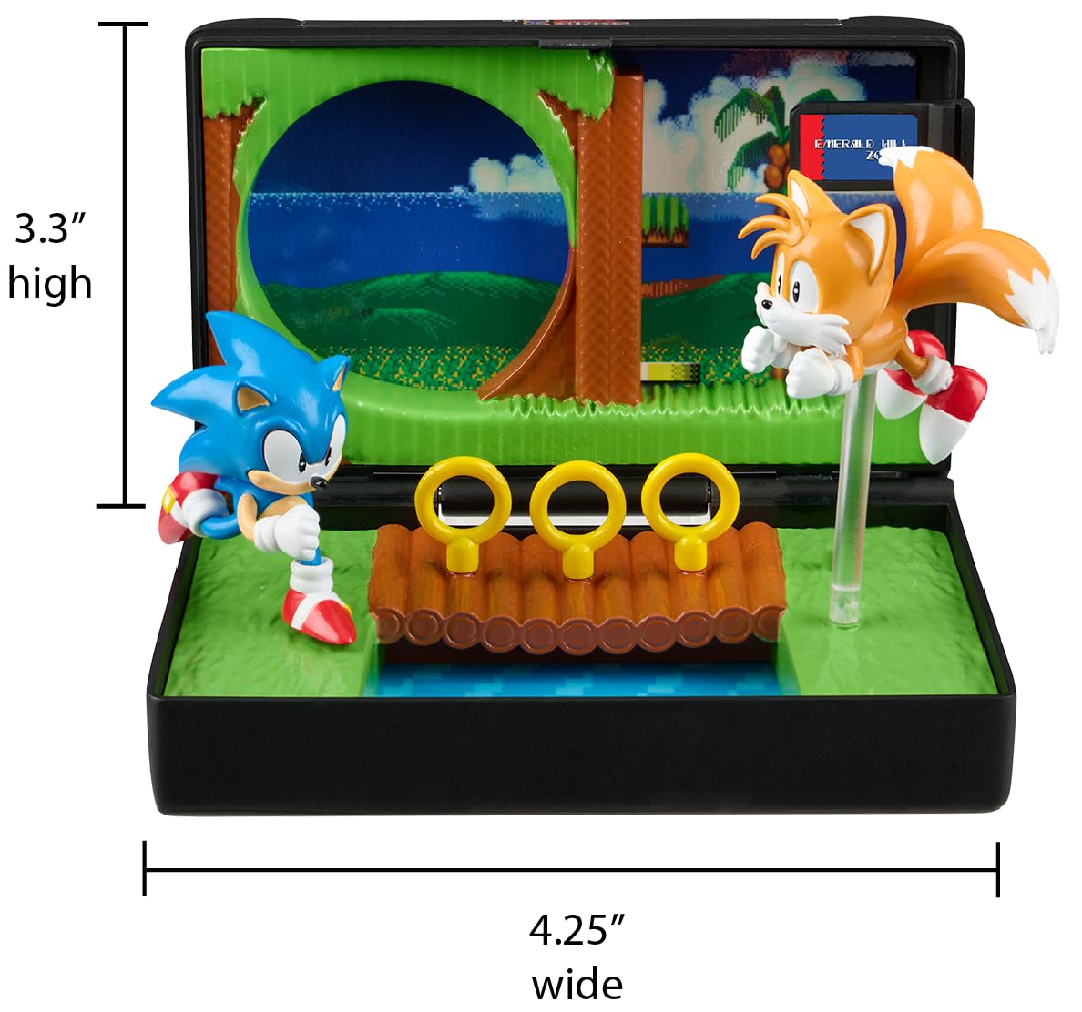 Console Heroes Sonic the Hedgehog 2 Collectible Diorama Playset - Mini Sonic & Tails Figures with Emerald Hill Zone Scene - Retro SEGA Genesis