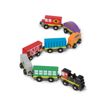 Melissa & Doug Wooden Train Cars, 8-Piece Magnetic Train Set with Toy Storage Tray, Steam Engine, Caboose, Coal & Passenger Cars, Montessori-Inspired