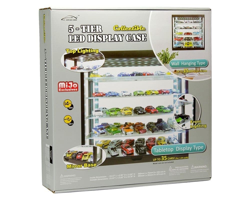 Showcase Wall Mount 5 Tier Display Case White with White Back Panel Mijo Exclusives for 1/64-1/43 Scale Models MJ8850W