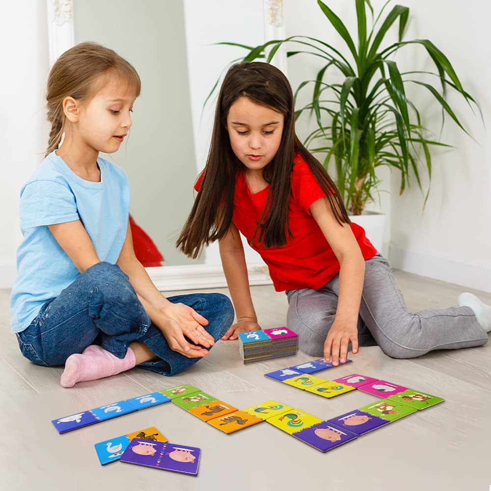 LithoConcepts Double-Side Dominoes Games,Animal Dominoes for Kids Ages 4-8,Super Fun Family Game,Make A Great Gift for Preschool,Educational Toys