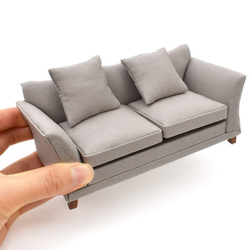 iLAND Dollhouse Furniture of Dollhouse Couch Fit Modern Miniature Accessories and Furniture, 1/12 Scale Mini Living Room Decor Chic Khaki Drills