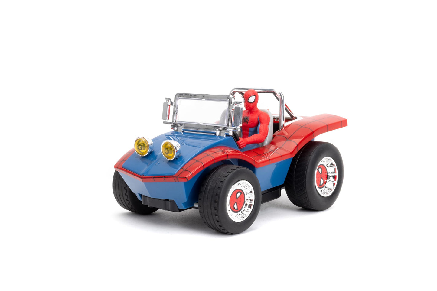 Jada Spider-Man Buggy RC with Non-Removable Spider-Man Figure - 7", Turbo Button, Full-Function Remote Control, Ages 6+, Red/Blue