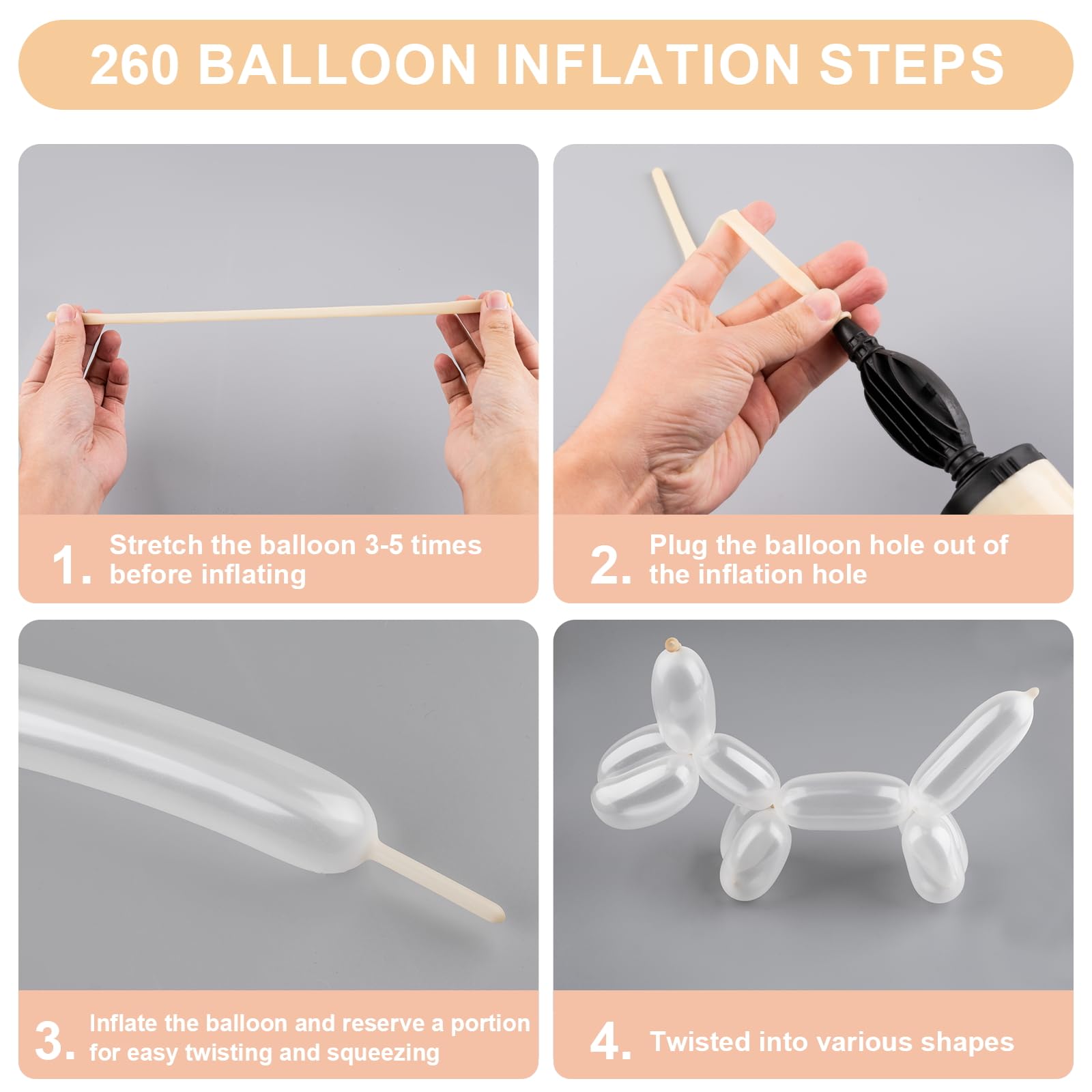 Clear 260 Balloons 100 PCS - Premium Long Skinny Latex Balloons for Animal Twisting, Beginners, Weddings & Birthdays Party Decorations
