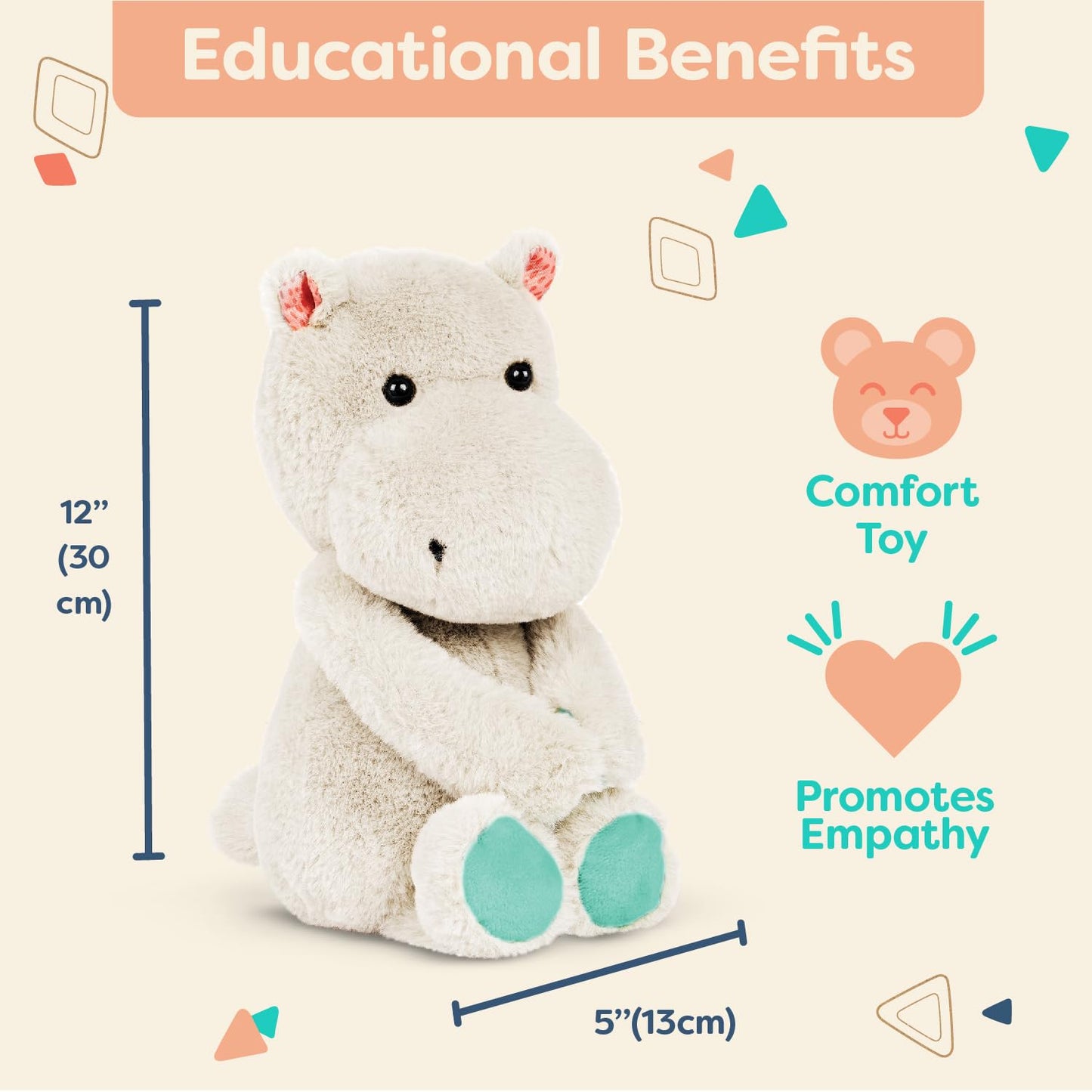 B. toys - 12-Inch Plush Hippo - Stuffed Animal - Soft & Gray Hippopotamus Toy - Washable Toys for Baby, Toddler, Kids - Happyhues - Garry Grey Hippo