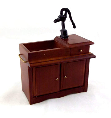Dollhouse Walnut Victorian Sink Unit w Hand Pump Miniature Kitchen Furniture