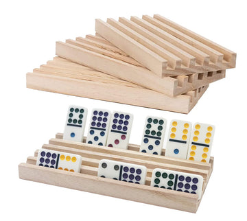 ESSAJOY Wooden Domino Trays/Racks Set of 4 Domino Tiles Holders Mexican Train Wooden Trays/Racks Wood Organizers for Chicken Foot (4 Domino Tiles