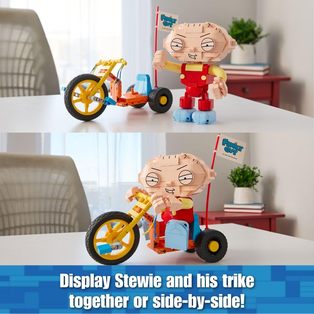 Brickcraft Family Guy Stewie on Trike Building Kit, 429 Piece Construction Set, Collectible Figure & TV Show Memorabilia Gift for Fans,Kids and Adult