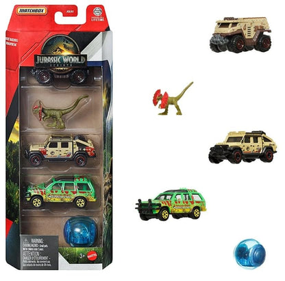 Matchbox Jurassic World Rebirth Dinosaur Toy Cars, 5-Pack (Set 1)