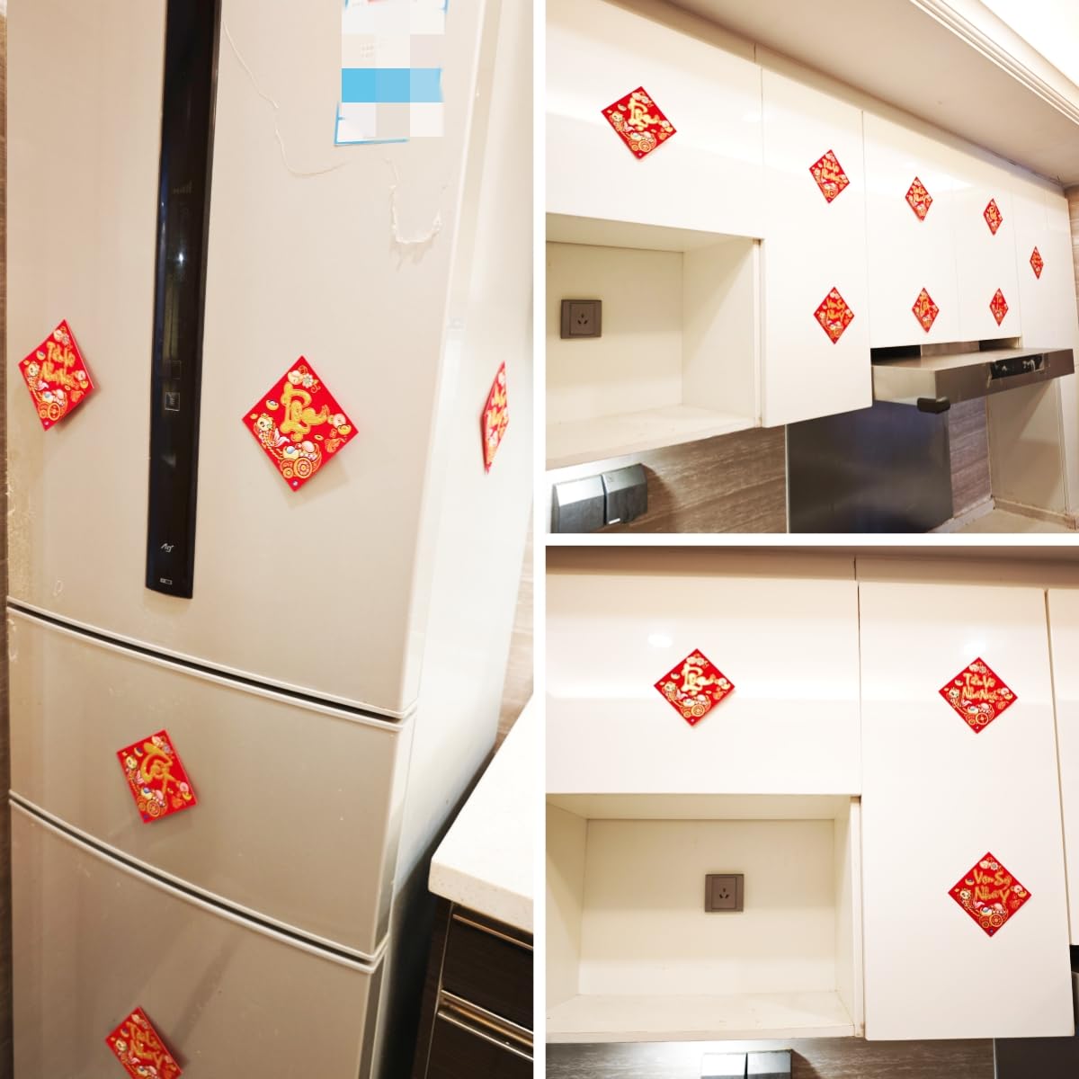 KYMY Vietnamese New Year Red Velvet Stickers - 8PCS 2026 T?t Vietnam Lunar New Year Self-Adhesive Fu Stickers, 4.7 x 4.7 Inch Asian Spring Festival