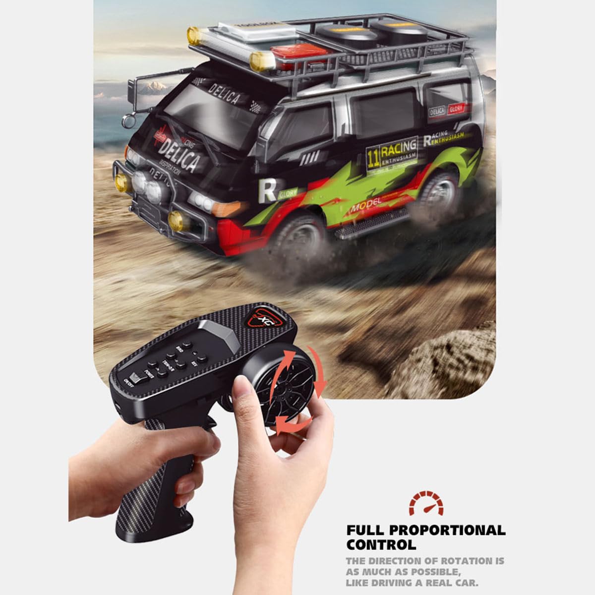 OBIOCKIDAY JXC5813B 1/24 Remote Control Van, 2.4G 4WD Full-Proportional Synchronous RC Car with Light, Mini RC Van Electric Remote Control Car Toy