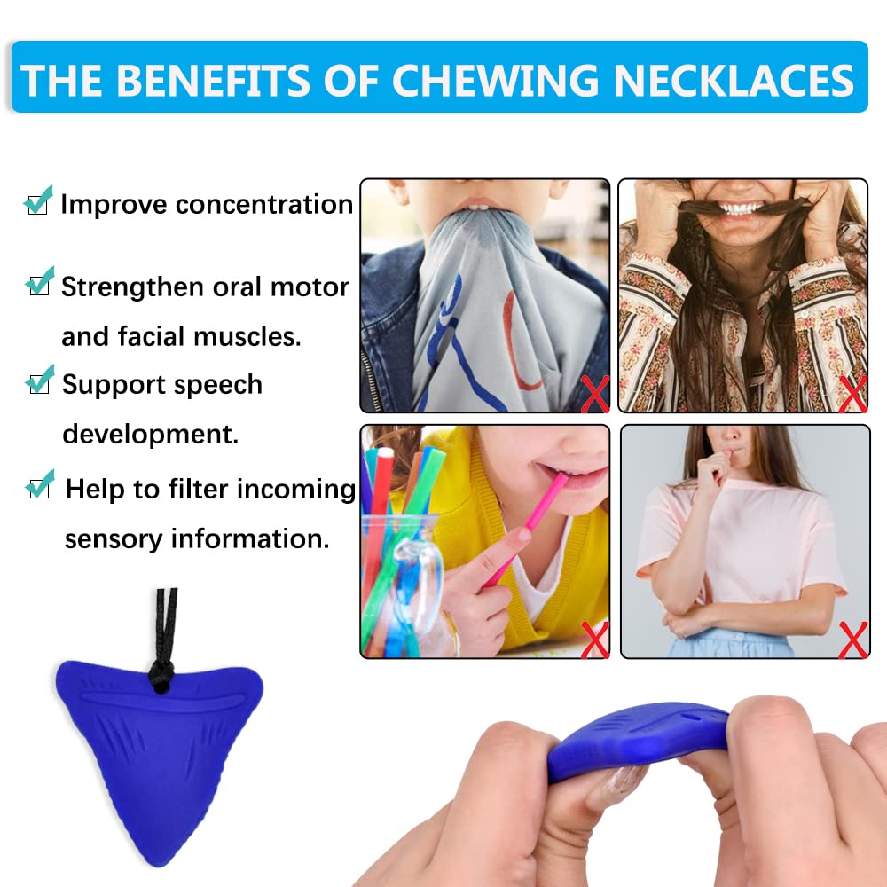 Shark Tooth Chew Necklace, Sensory Chew Necklace Bundle for Kids with Chewing, Teething, ADHD, Autism, Biting Needs, Oral Motor Chewy Teether, Made