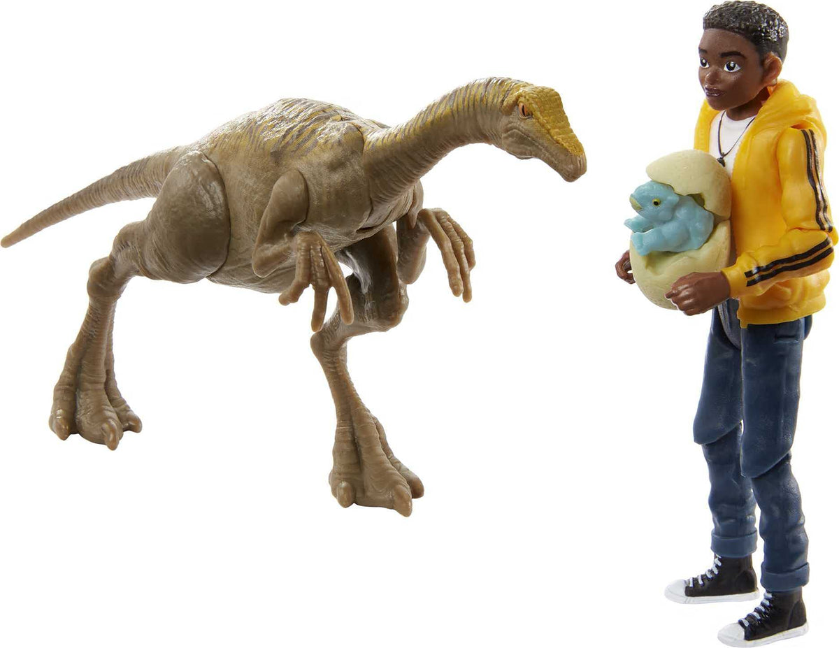 Mattel Jurassic World Toys Camp Cretaceous Darius and Gallimimus Human and Dino Pack with 2 Action Figures and 2 Accessories, Toy Gift Set and