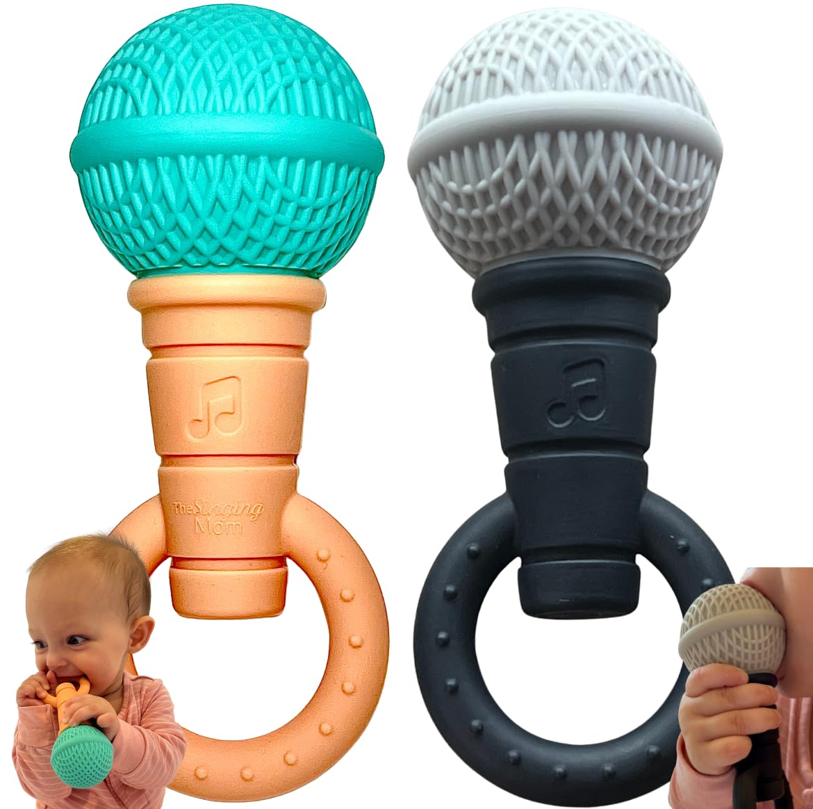 Baby Microphone Teether - Microphone Rattle, BPA Free, Silicone, Musical/Singing Toy, Dishwasher & Freezer Safe, Easy-to-Grip Teething Shaker Toy
