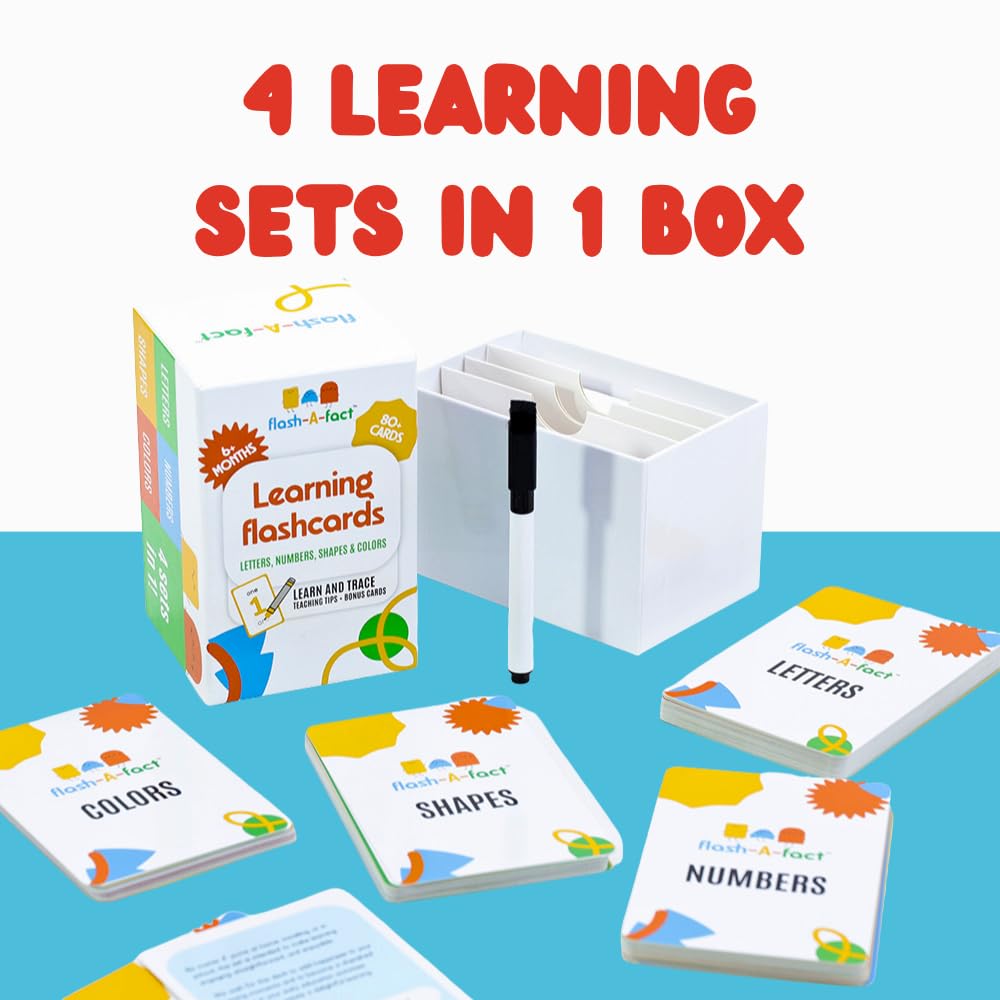 Flash a Fact 80+ Flash Cards for Toddlers 3 Years & Up | Preschool Learning Flashcards for Kids with Wipeable Marker, Water-Resistant Tracing Cards