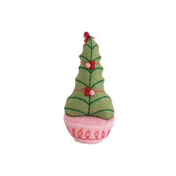 Creative Co-Op 5" L x 3" W x 10-1/2"H Handmade Wool Felt Tree w/Embroidery & Pom Poms, Multi Color ©