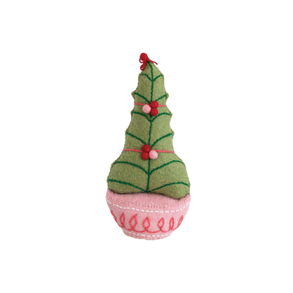 Creative Co-Op 5" L x 3" W x 10-1/2"H Handmade Wool Felt Tree w/Embroidery & Pom Poms, Multi Color ©
