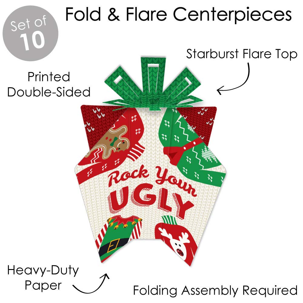 Big Dot of Happiness Ugly Sweater - Table Decorations - Holiday and Christmas Party Fold and Flare Centerpieces - 10 Count