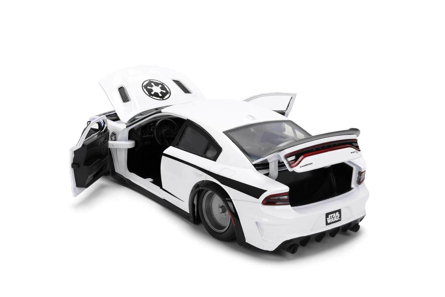 Jada Star Wars Stormtrooper with 2021 Dodge Charger SRT Hellcat Die-Cast Vehicle 1:24 Scale - Opening Parts Toys