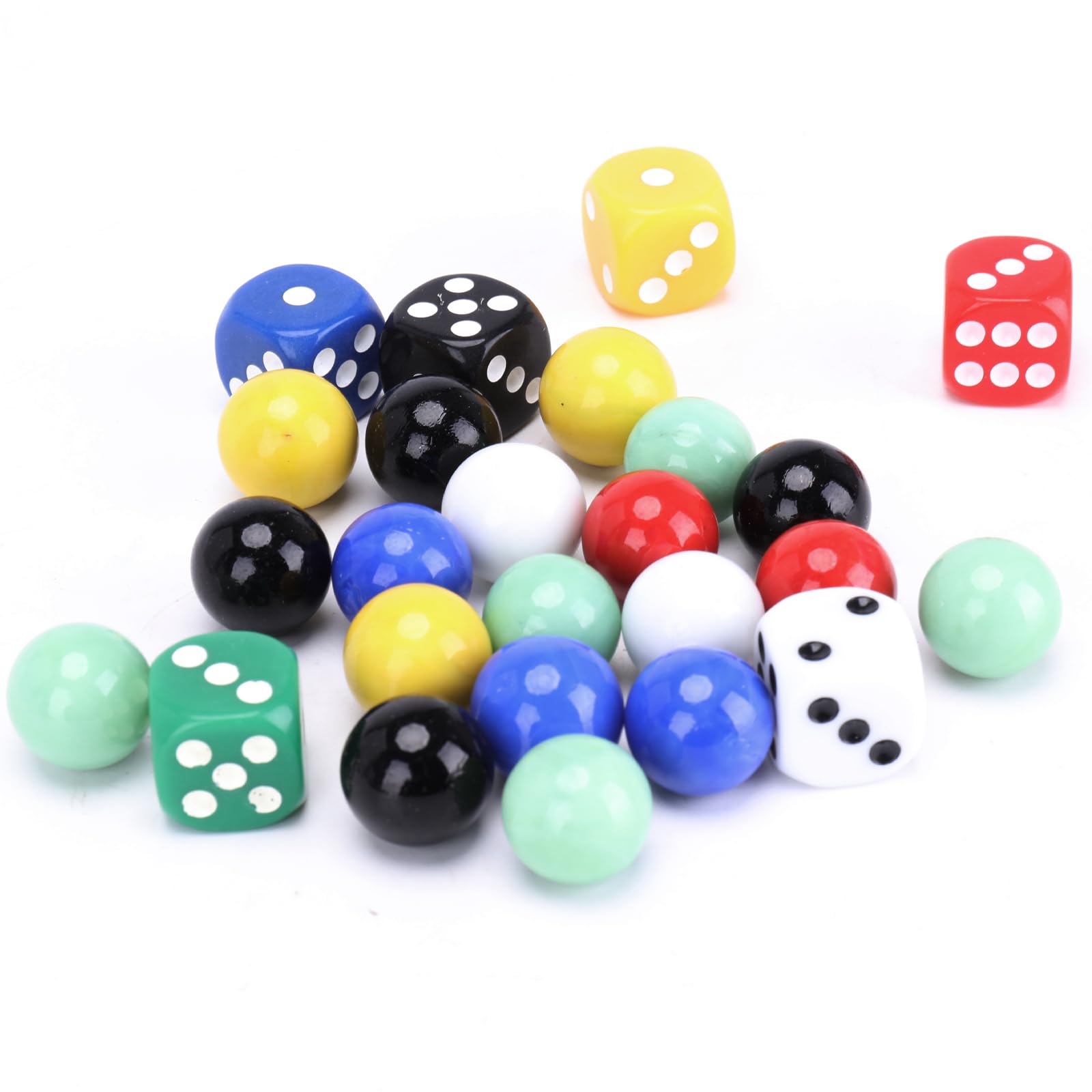 DODHEG 60 Pcs Glass Marbles, Bulk Marbles, for Various Marble Games 0.63 inch, with 6 Pcs 6 Sided Dice Multicolor.