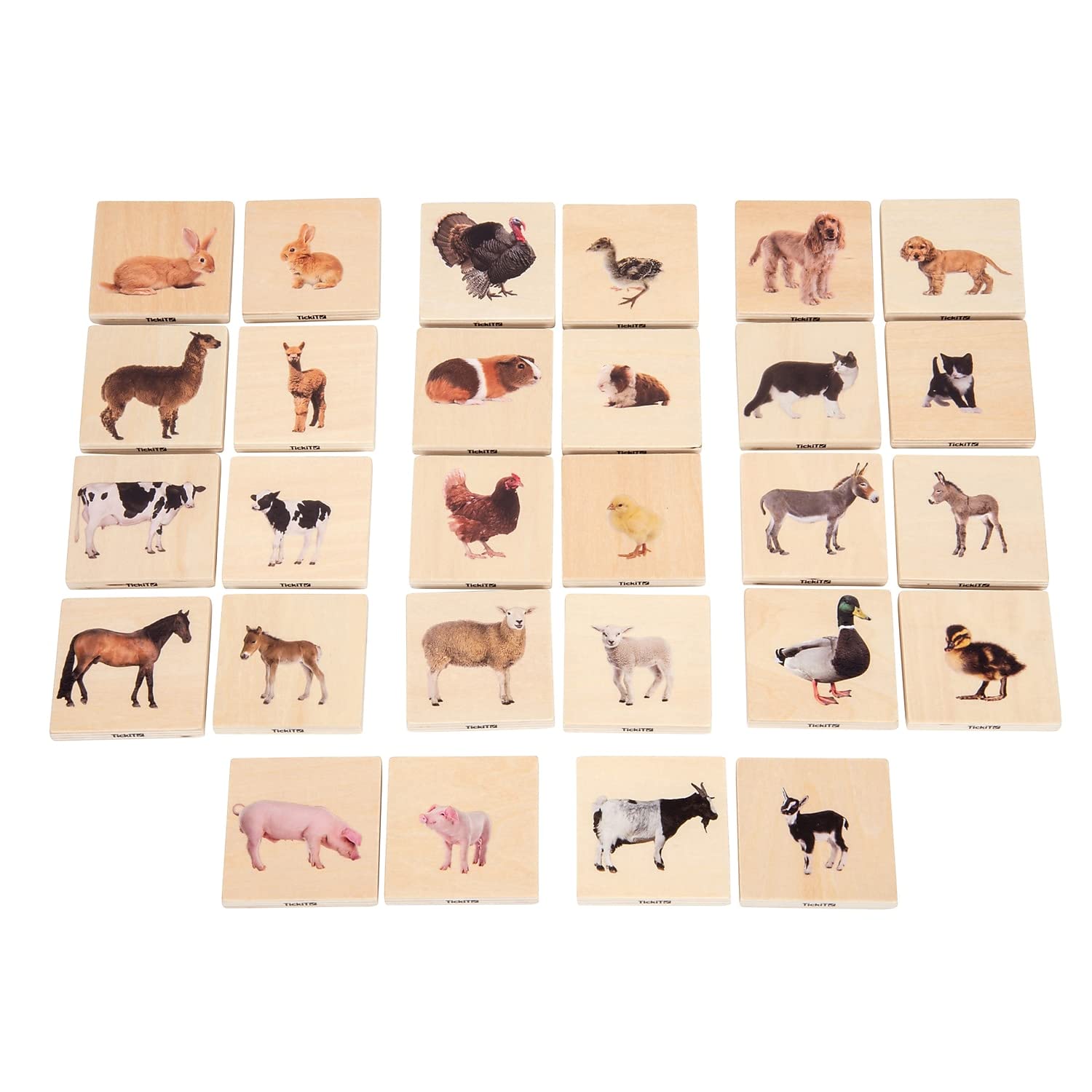 TickiT - 73406 Domestic Animal Family Match - Set of 28 - Real Pictures - Animal Memory Game with Parents and Babies - Animal Matching Game