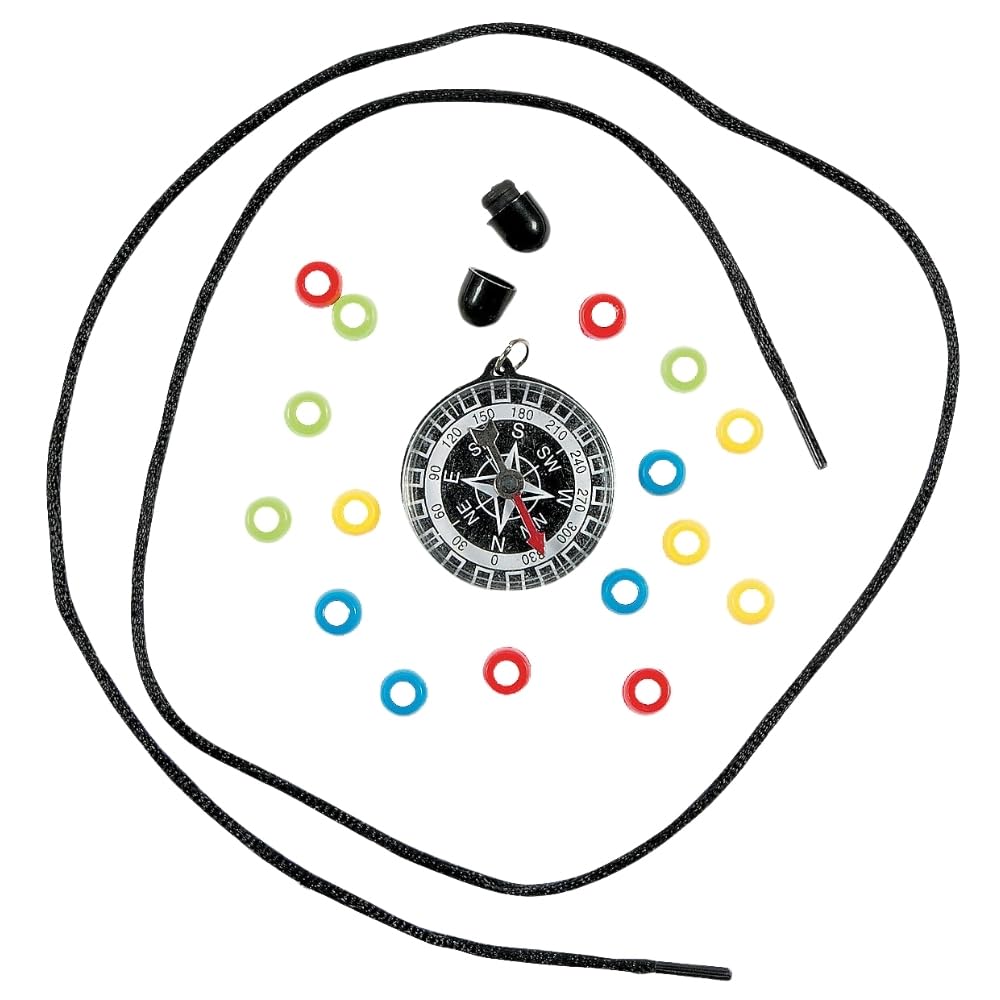 Fun Express Compass Beaded Necklace Craft Kit Makes 12 - Sunday School Crafts for Kids Ages 4-8 | Christian Crafts VBS Vacation Bible School Supplies