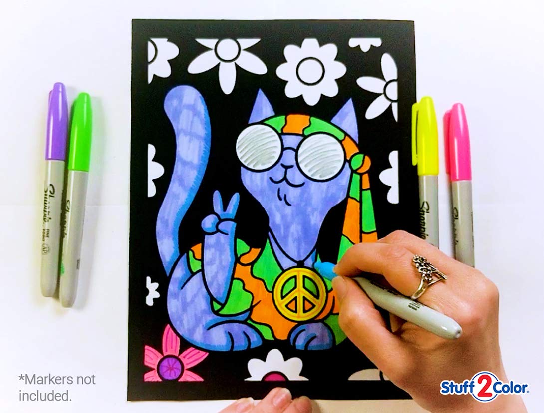 Super Pack of 18 Fuzzy Coloring Posters (Silly Kitties Edition) - Arts & Crafts for Kids, Toddlers, Girls, Boys & Adults - Great for Family Fun